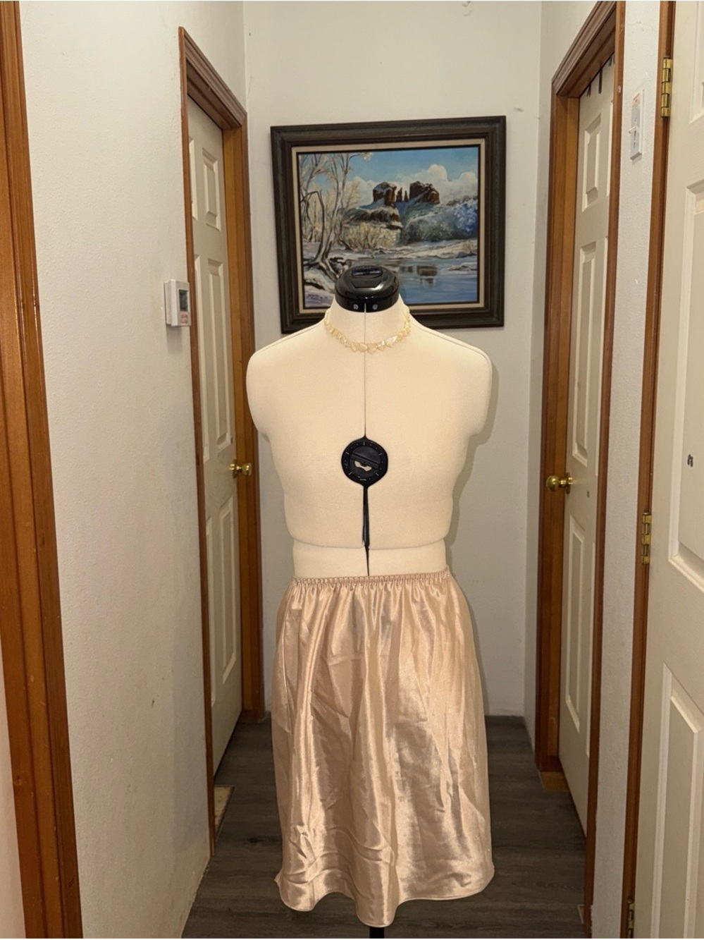 Satin slip Skirt in Light Beige — Classic A-Line Style